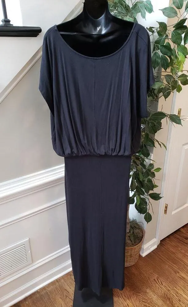 Bold Elements Long Maxi Dress Women's Large Black Solid Boat Neck Short Sleeve - Image 4