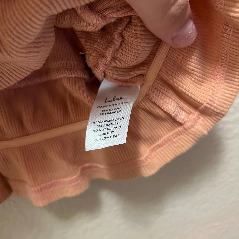 Lulus Popular Pick Peach Tie-Front Short Sleeve Crop Top Coral Ruffles Sz M - Image 7