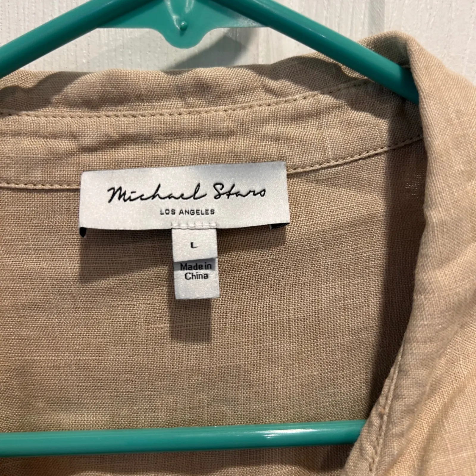 Michael Stars Linen Tunic Dress Women's Size L Long Sleeve Collared‎ Pockets - Image 6