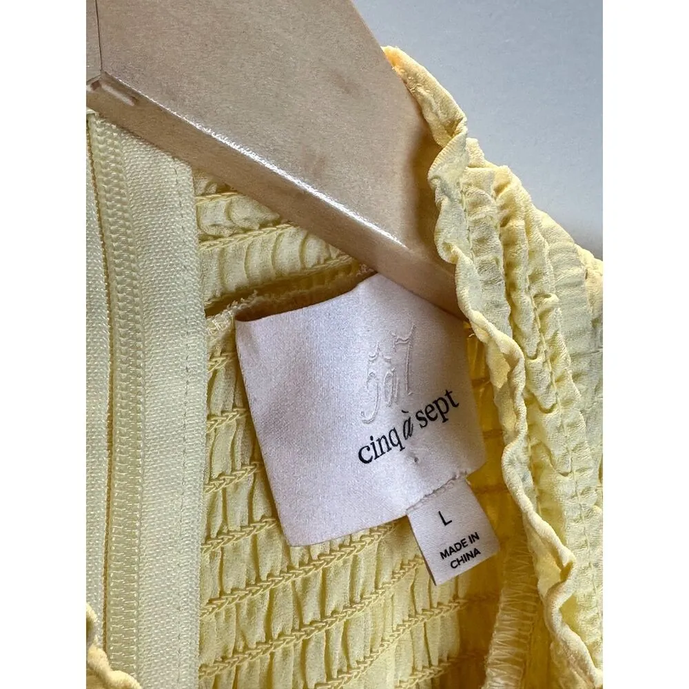 CINQ À SEPT Women's Josie Size L Yellow Ruffle Smocked Silk Blouse Top EUC - Image 7