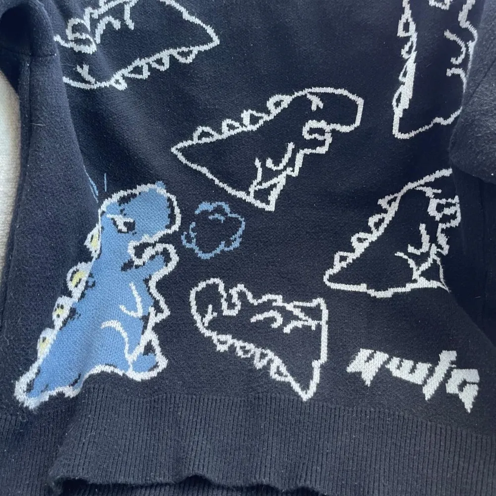 Dinosaur Cartoon Pattern Knit Sweater by Unfashional Black Size XXL - Image 2