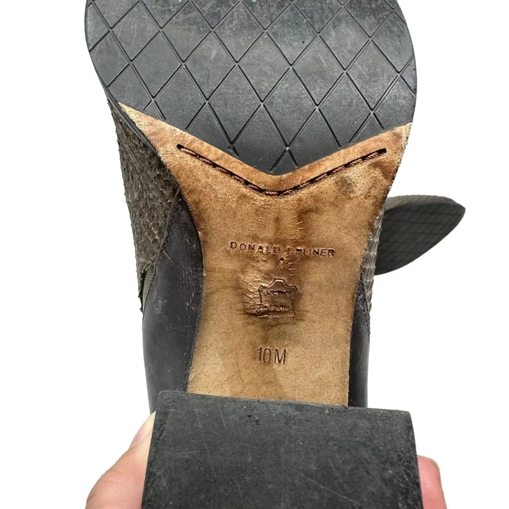 Donald Pliner Edyn Side Zip Ankle Boots Size 10 Snake Metallic Leather Gray - Image 8