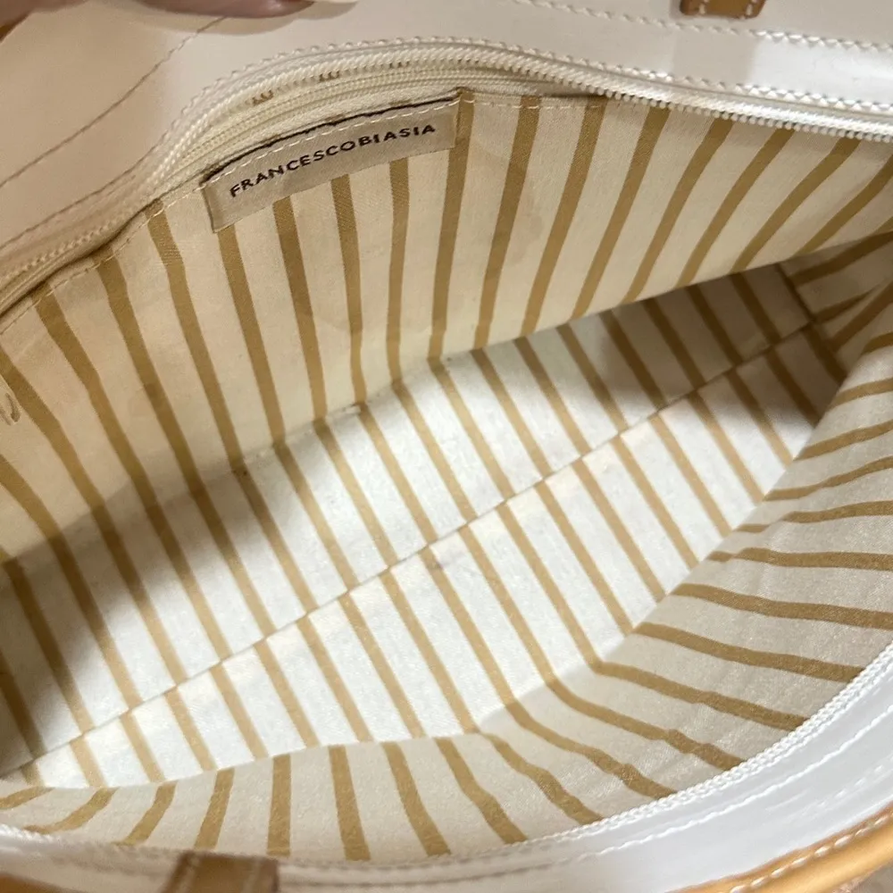 Francesco Biasia White Leather Transformed Bag Grapes Vintage Vineyard Top ZIP Tan - Image 12