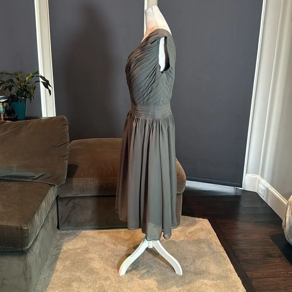Women’s Gray Short One Shoulder Pleated Chiffon Formal Party Dress Size 12 *READ - Image 4