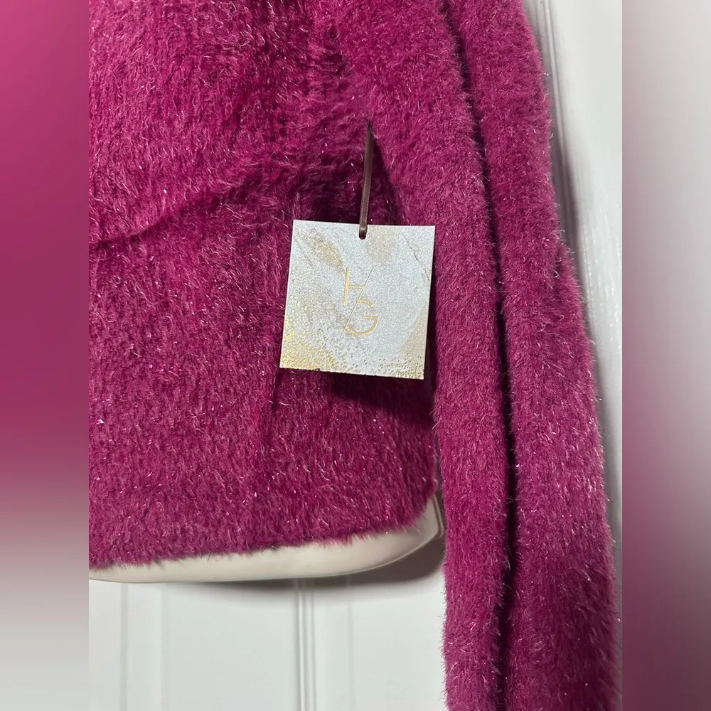 NWT Happily Grey Pink Fuzzy Metallic Y2K Long Sleeve 2000s Cute Fitted Sweater Size M - Image 4