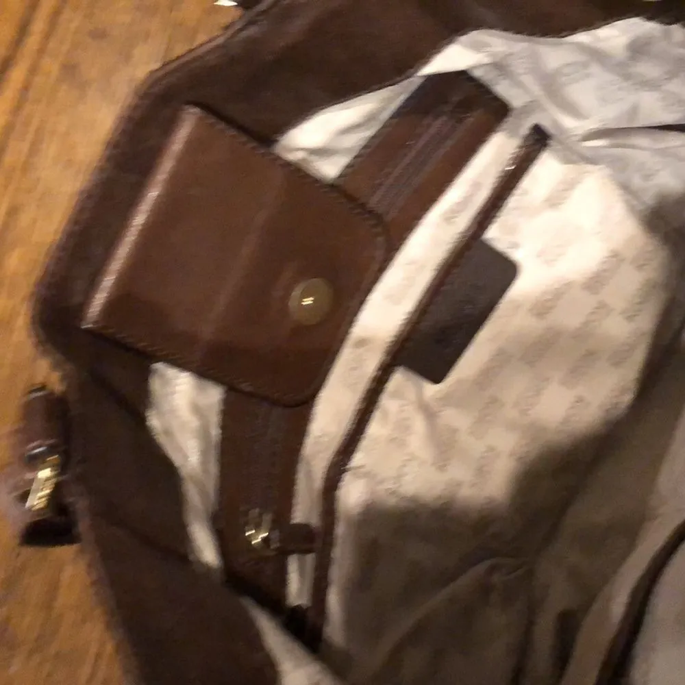 MICHAEL KORS Brown Leather Shoulder Bag Tote W Woven Leather & Gold Accents - Image 8