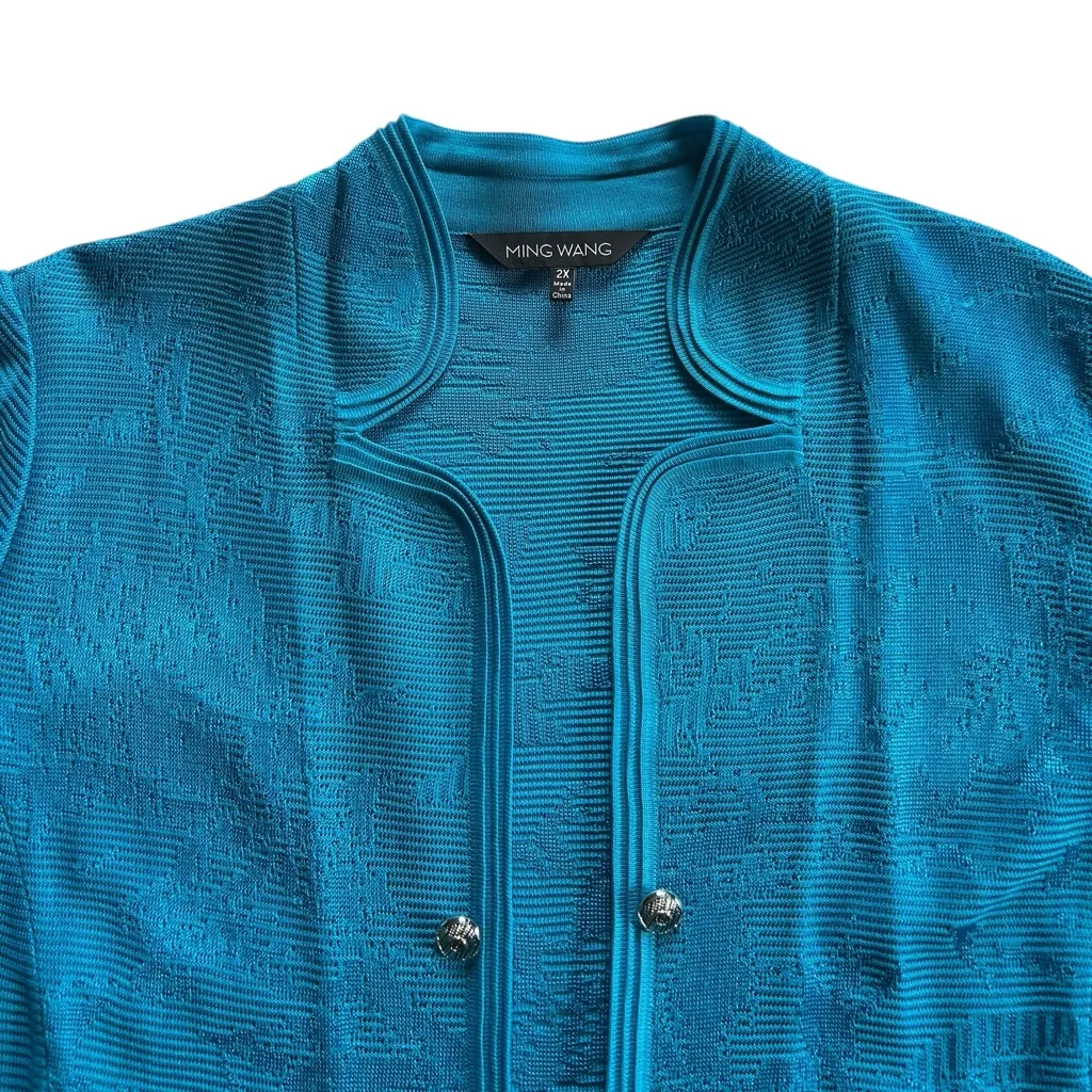 Ming Wang Vibrant Blue Textured Tonal Knit Split sleeve Jacket Size 2X - Image 2