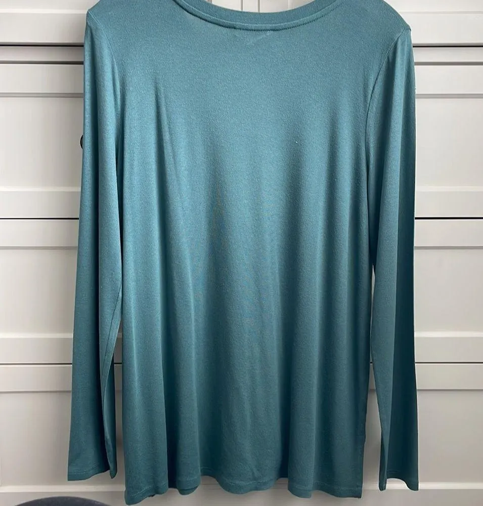 Pink Rose Women’s Teal Long Sleeved Top with V Neck Detail - Size Large - Image 4