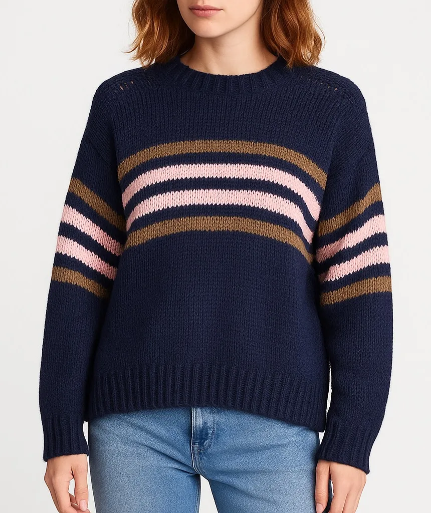 Xirena Whistler Apres Ski Sweater Navy Pink Stripe Alpaca Wool Blend Size Medium Blue - Image 1