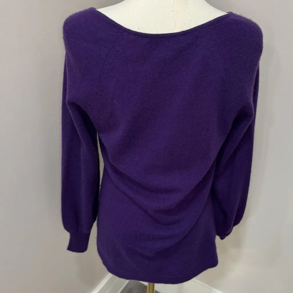 Precious Fibers 100% Cashmere Sweater Womens XS Purple Square Neck‎ Long Slv - Image 2