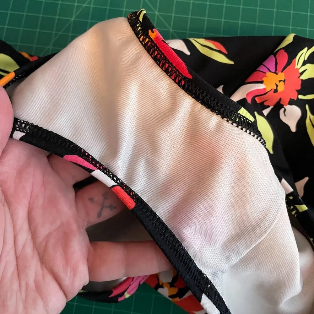 Lands End Women 10 Black Floral High Waisted Swim Bikini Bottoms Lined Stretch - Image 5