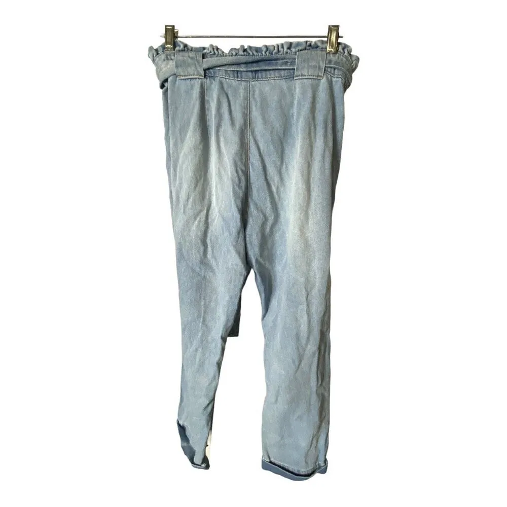 Giani Bernini Women's Size Large Paperbag Waist Chambray Denim Crop Pants Blue - Image 4