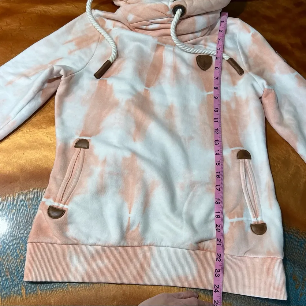 Wanakome Artemis Tie Dye Pink and White Cowl Neck hoodie Sweatshirt medium - Image 12