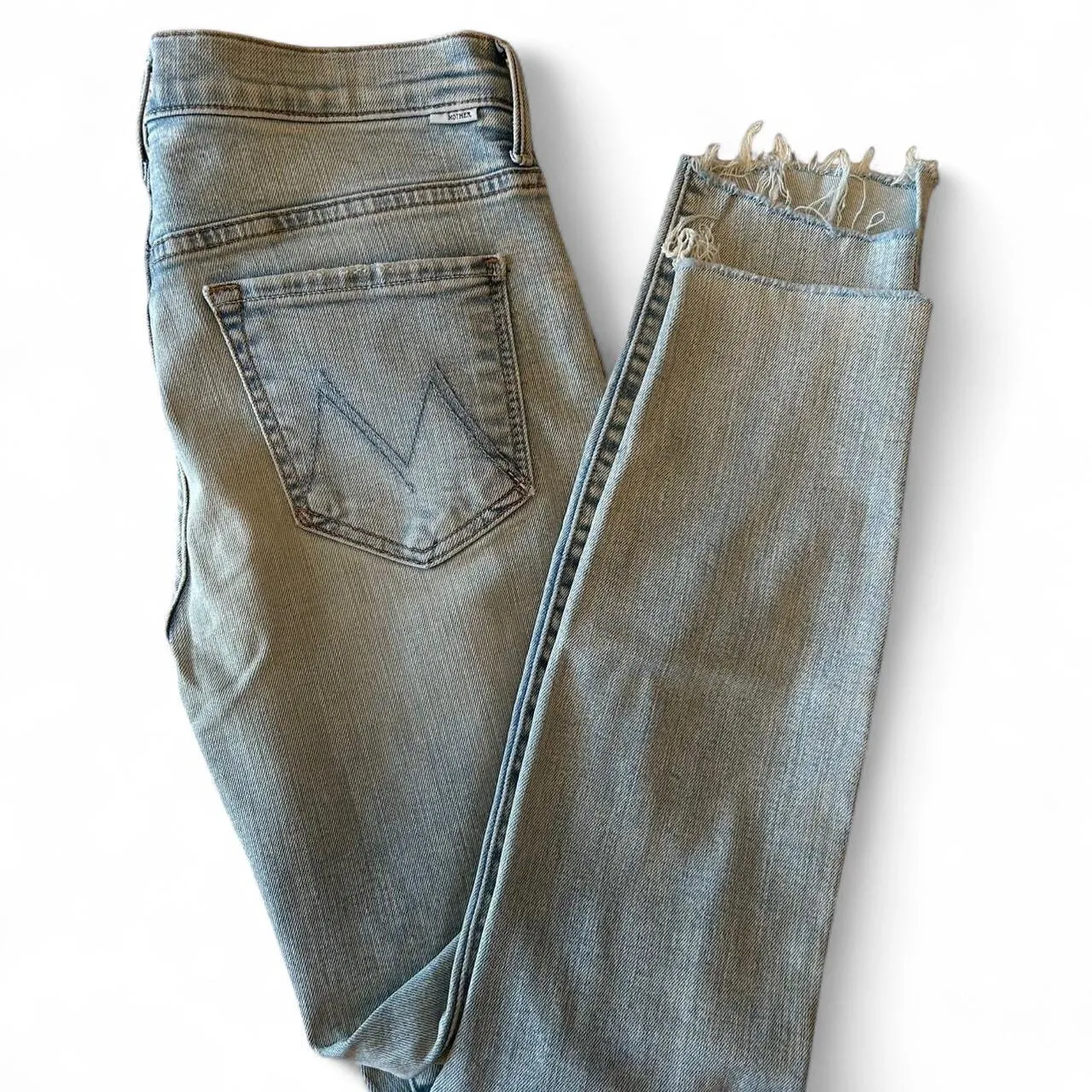 MOTHER The Stunner Zip Ankle Step Fray Jeans | Size 27 | Distressed Blue Denim  - Image 4