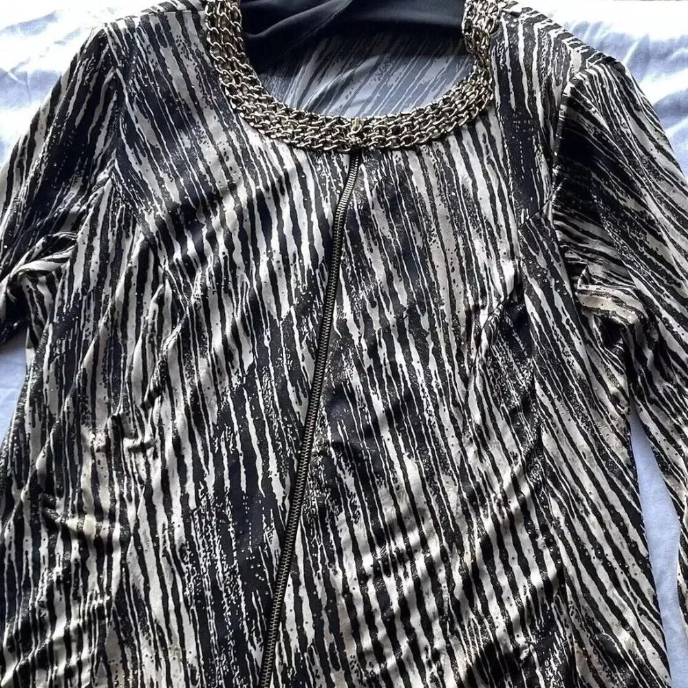 MSK Women’s Gold/Black Sparkle Neck Slinky Western Stretch Top Blouse Size 2XL Black - Image 2
