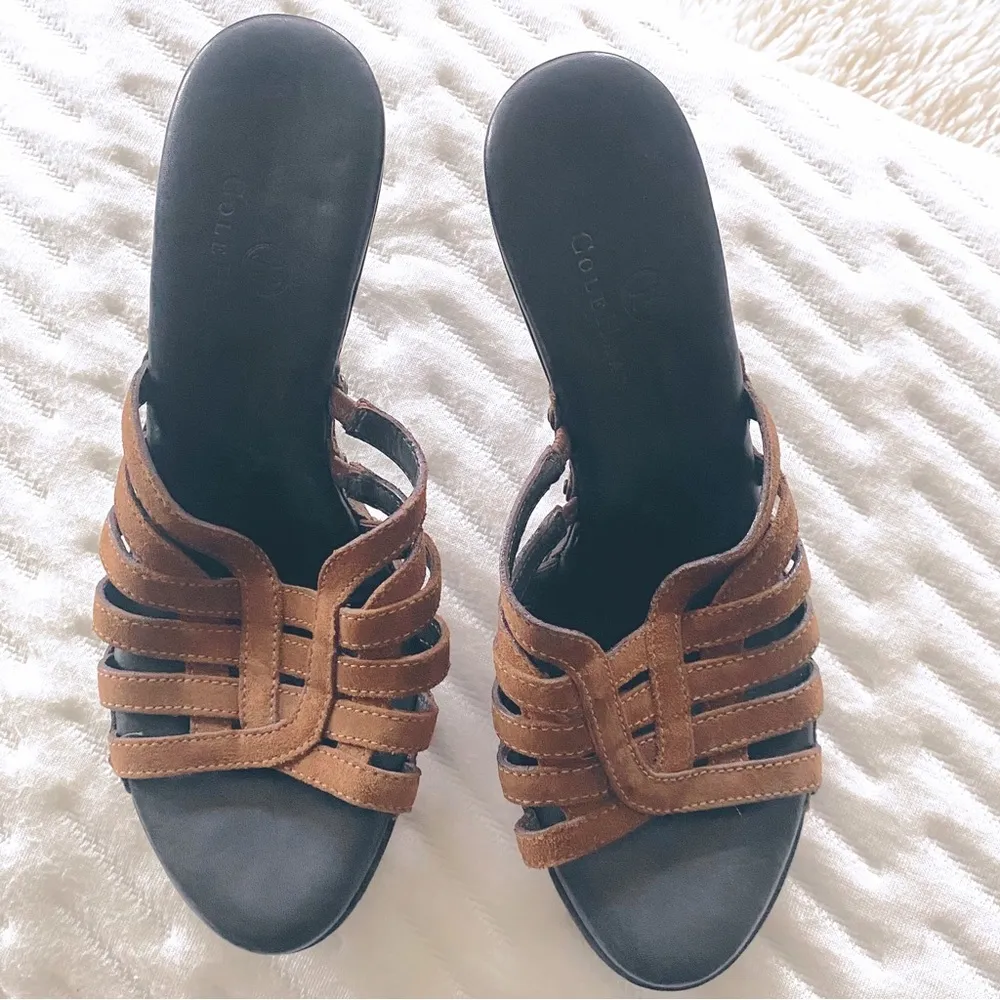 Cole Haan Clio Suede Designer Strappy Platform Heels - Image 4