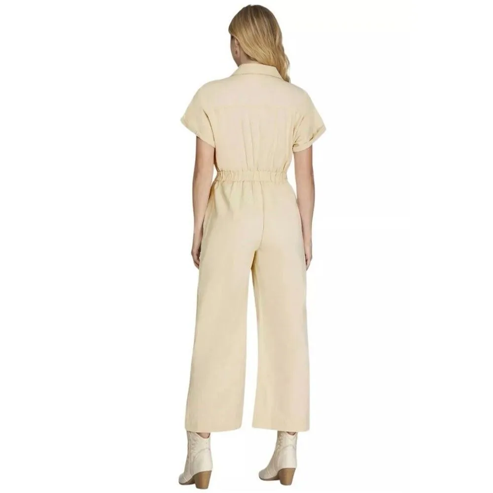She + Sky short sleeve button front jumpsuit corduroy brown belted Women's large - Image 11