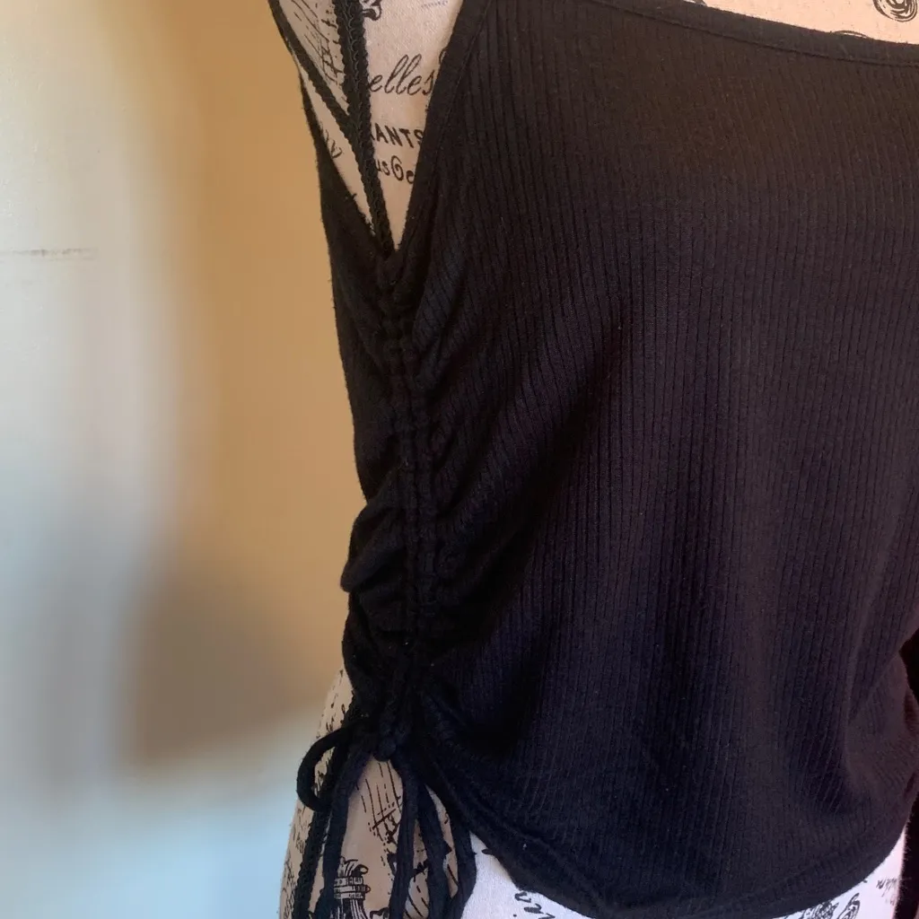 Antistar Black Ribbed Side Tie Women's Medium Spaghetti Strap Top - Image 2