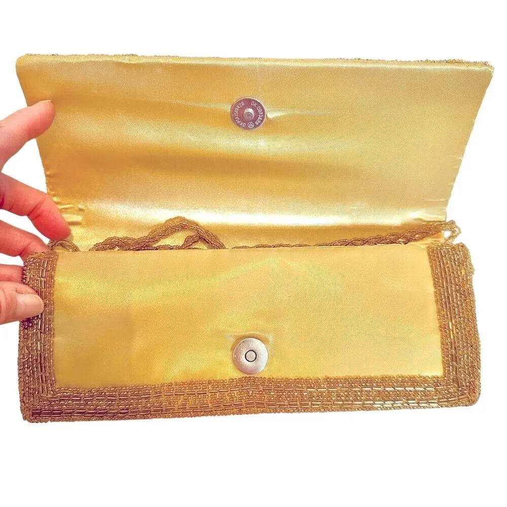 Bijoux Terner Beaded Purse Crossbody Women's Gold Satin Interior Snap Closure - Image 4