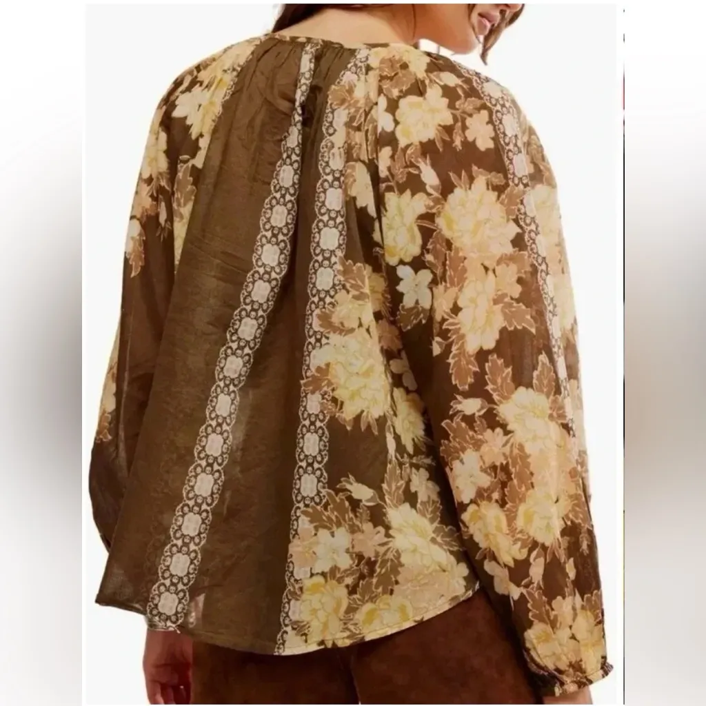 NWT Free People Elena Floral Print 100% Cotton Top in Cocoa Combo - Size S - Image 3