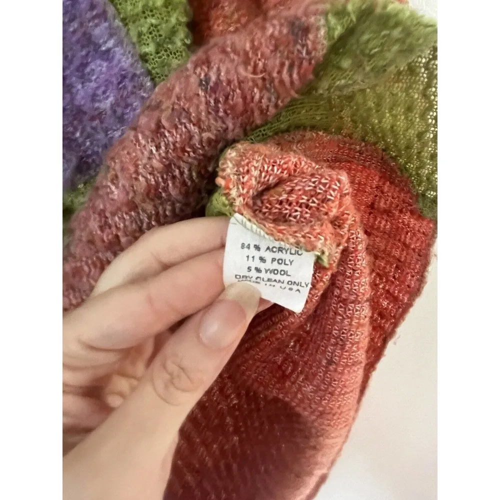 Jackie Loves John Funky VTG Colorblock Wool Blend Cardigan Sweater Size Medium Pink - Image 8