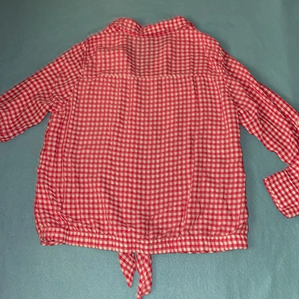 JONES NEW YORK tie front button up long roll up tab sleeve gingham NEW size L - Image 3