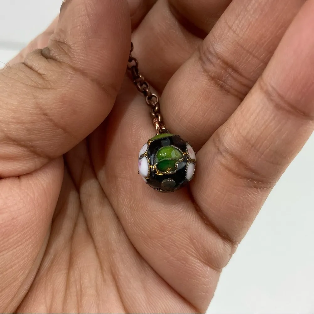 VTG Cloisonne Floral Bead Copper Chain Jewelry Retro Earrings Black - Image 11