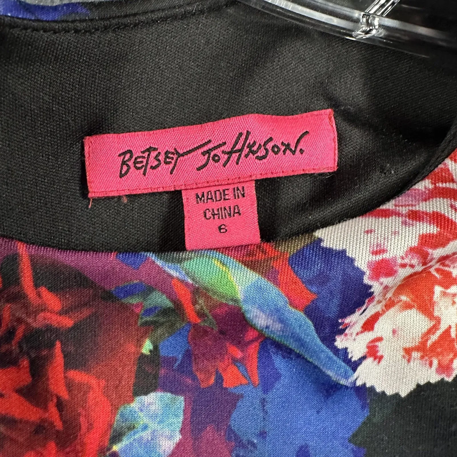 Betsey Johnson Dress Womens 6 Black Blue Floral Sheath Bodycon Cocktail Zip Up - Image 8
