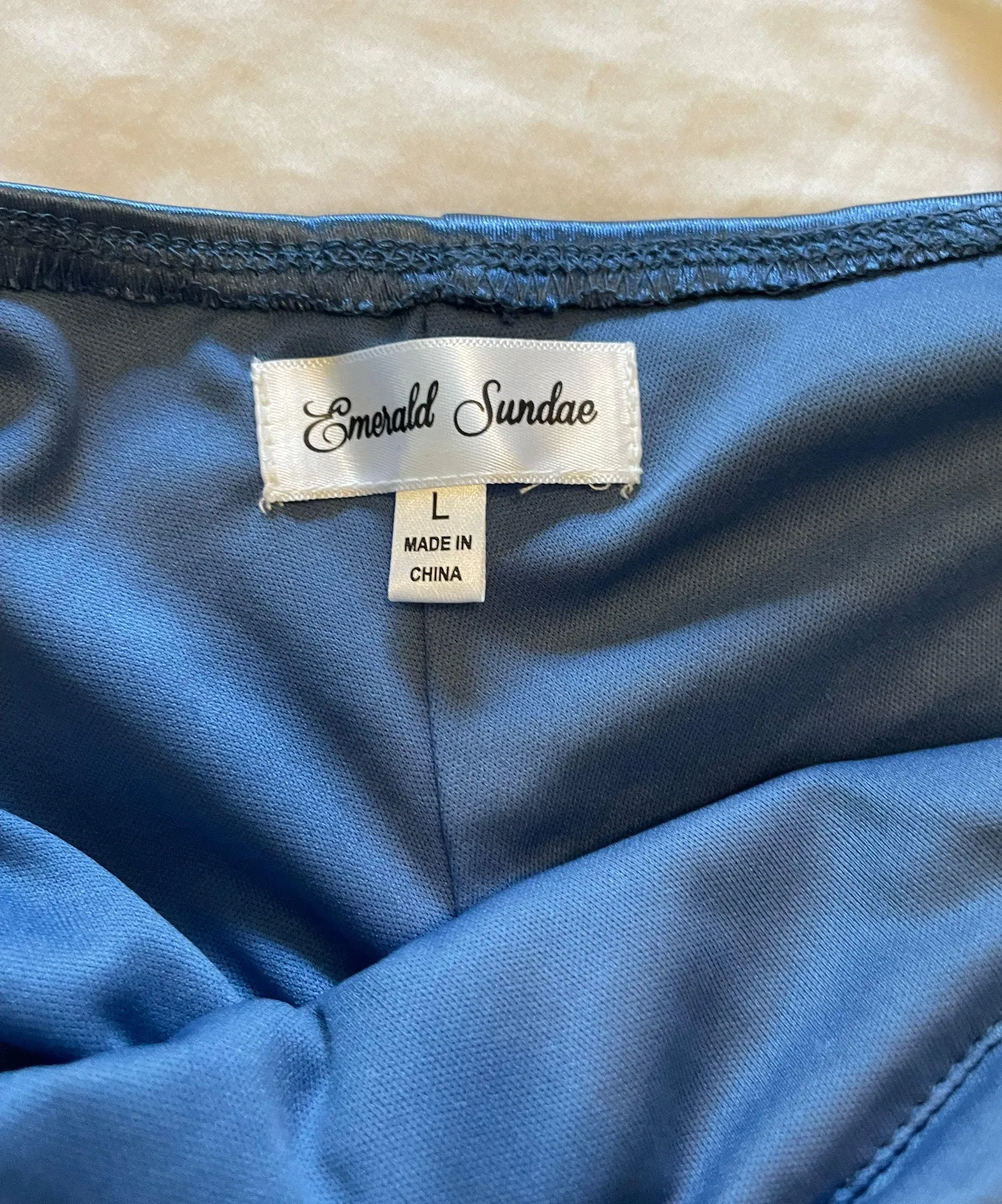 Satin Blue Scrunch Empire Ruched Sides Dress - Image 3