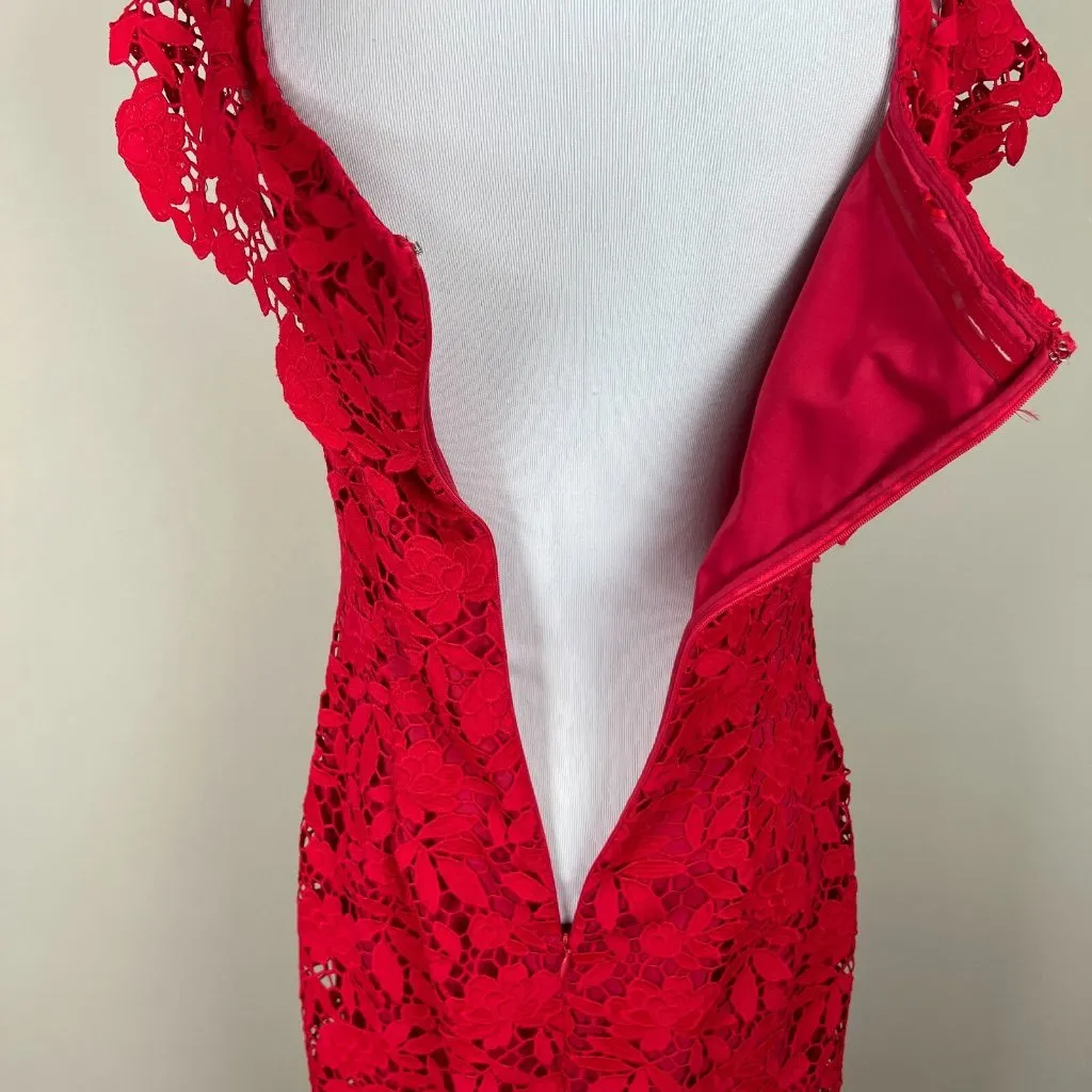Anthropologie Shoshanna Dress Womens 8 Red Lace Sheath‎ Off Shoulder Fitted Sexy - Image 10