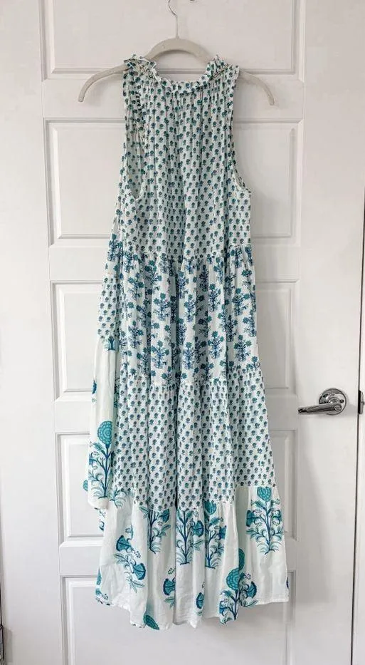 Ro's Garden Sasha Dress Turquoise Pomme Floral Blue Size M - Image 6
