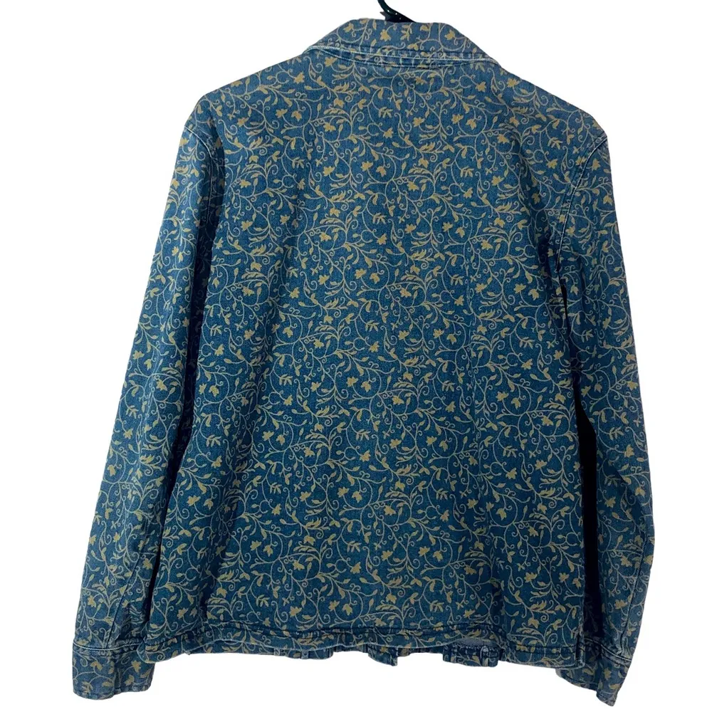 Denim and Co Vintage Blue Jean Pleated Khaki Floral Vine Jacket Womens Medium - Image 5