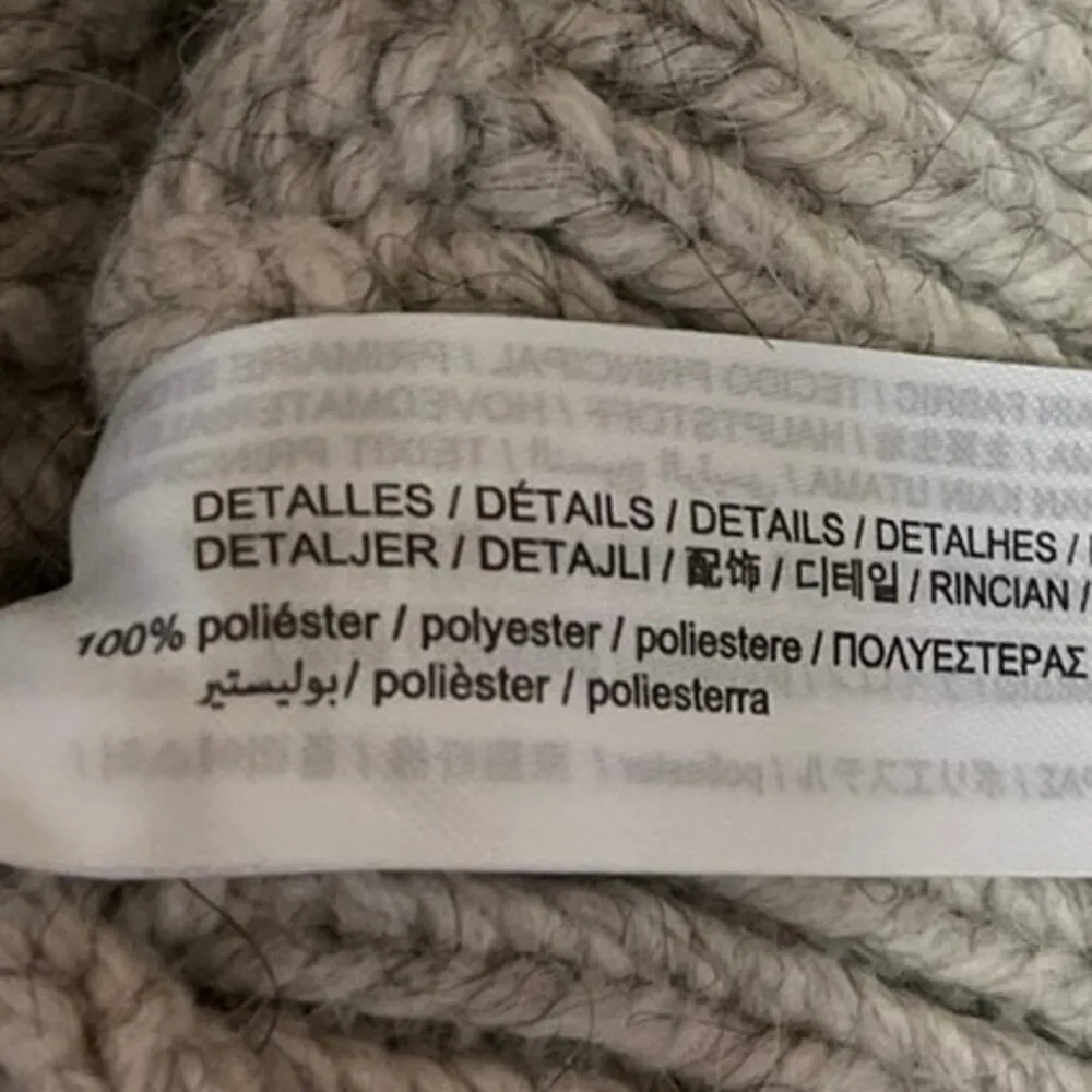 ZARA Gray Faux Fur Collar Cable Knit Long Sleeve Cropped Cardigan Sweater Sz S - Image 4