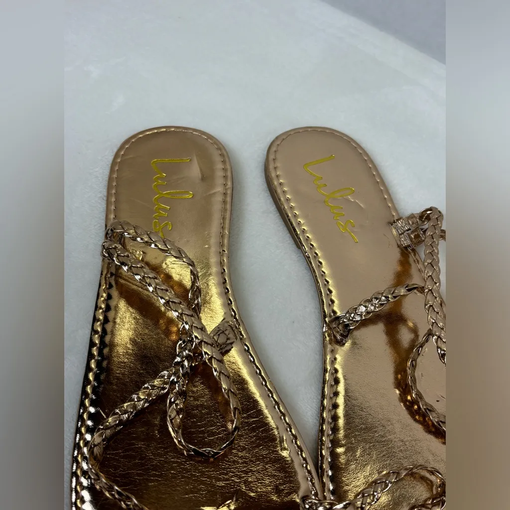 Lulu’s Mirela Gold Woman’s Flat Greek Goddess Shiny Vegan Friendly Sandals - Image 4