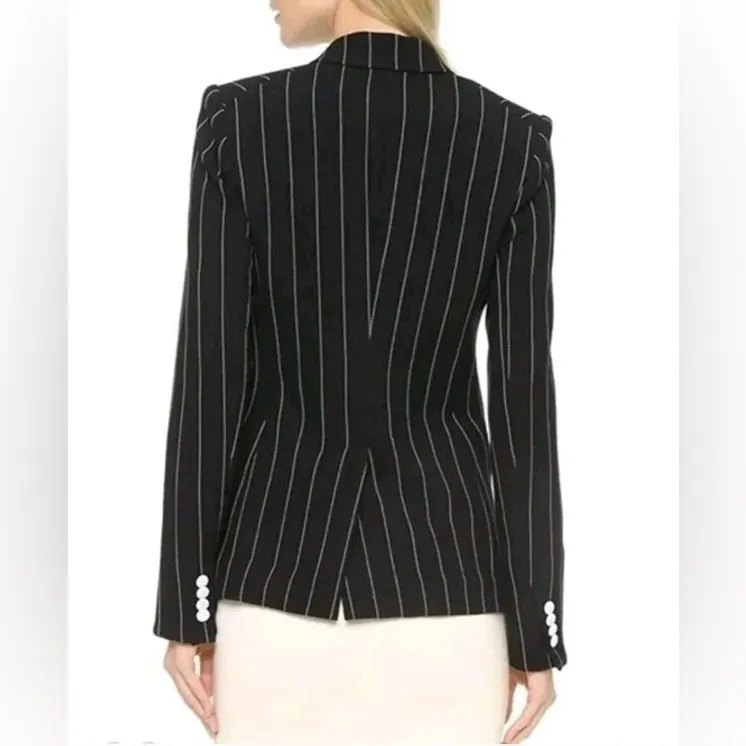 Veronica Beard Daytona Pinstripe Double Brested Blazer Jacket Black - Image 4