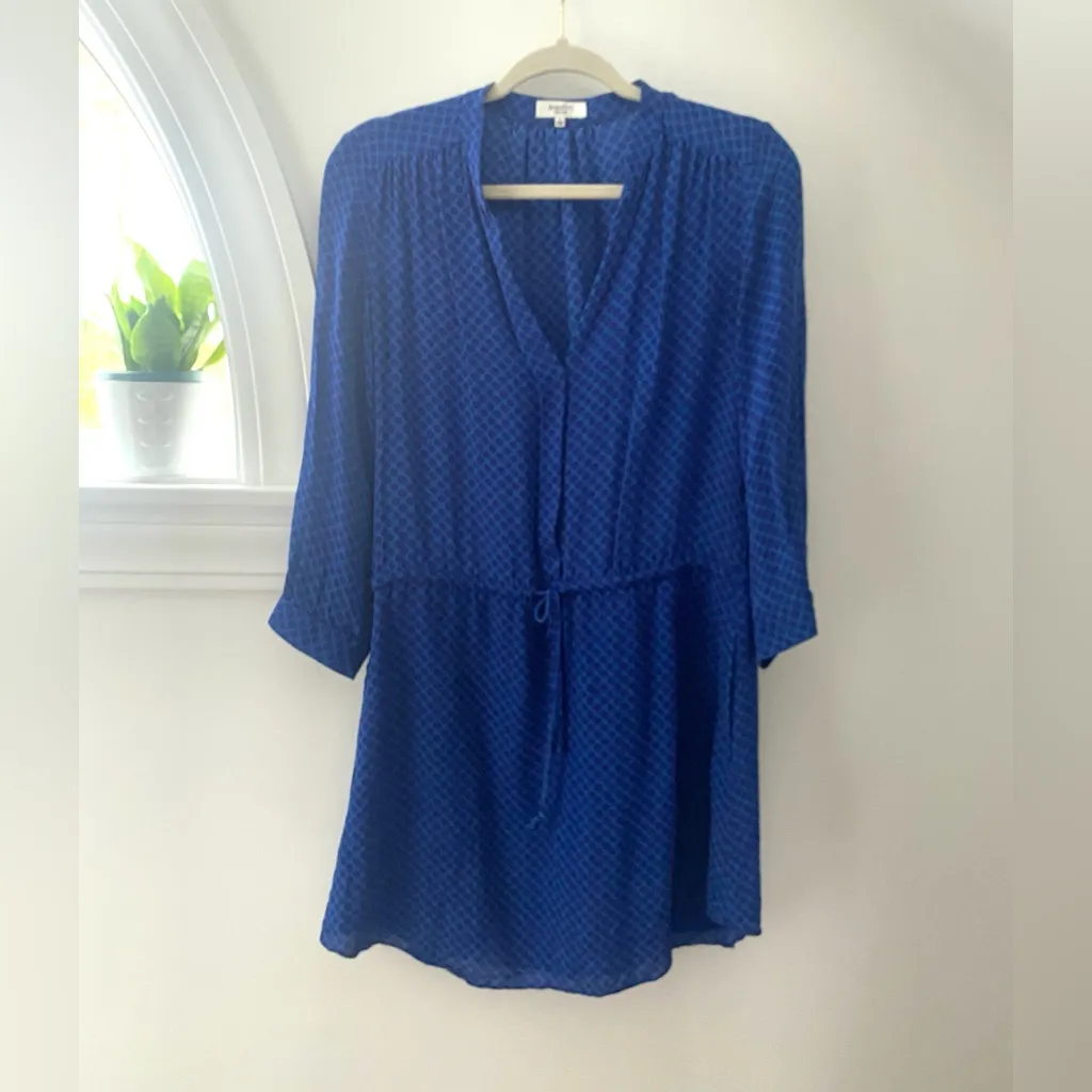 Aritzia Babaton 100% Silk Dress Size Small V Neck Print Shirt Dress Drawstring - Image 2