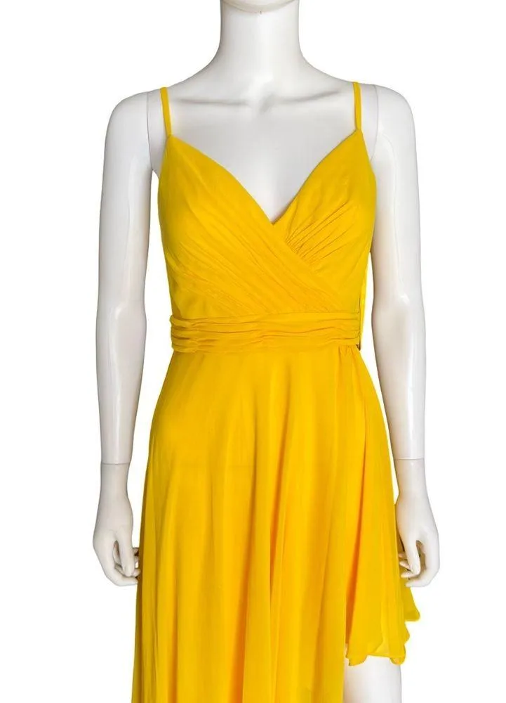 Ieena for Mac Duggal 70191 Asymmetrical Skirt Chiffon Dress Marigold Women Sz 6 - Image 4