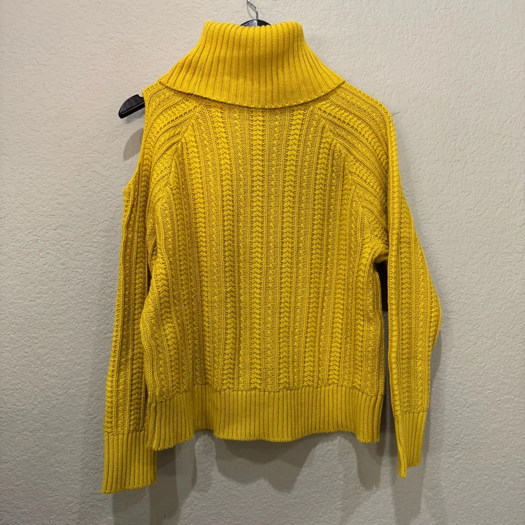 Studio Park Mustard Yellow Cable Knit Cowl Neck Cold Shoulder Sweater Small S - Image 5