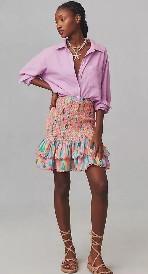 Farm Rio Printed Smocked Mini Skirt, Size XS - Image 3