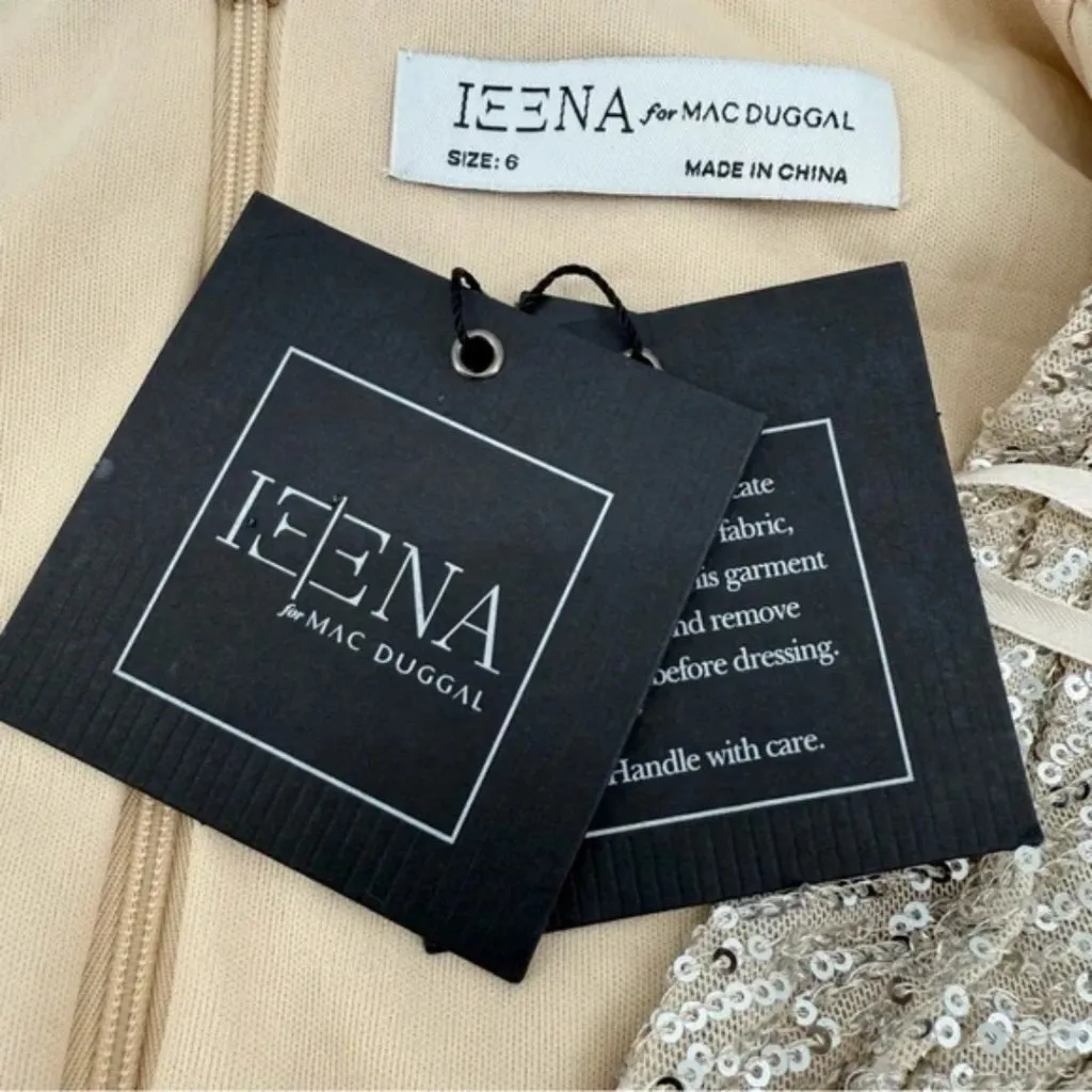 NWT Mac Duggal 26598 Nude Silver Sequin Wrap Waist Gown V Neck Slit Size 6 - Image 14