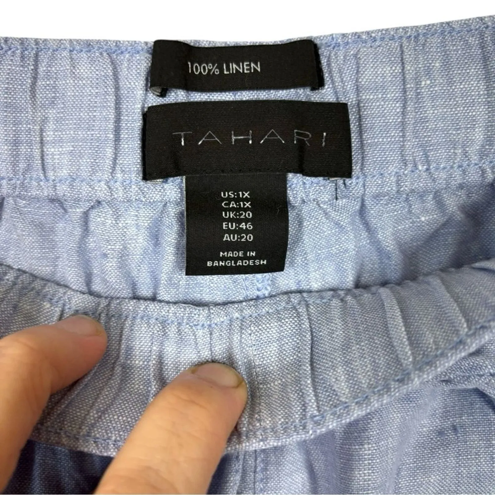 Tahari 100% Linen Shorts Blue Elastic Waist Pockets Womens sz 1x Coastal Prep - Image 4