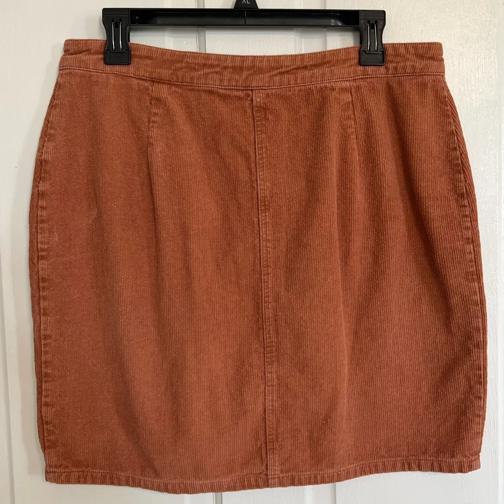 Roolee  burnt orange rust corduroy button front skirt - Image 3