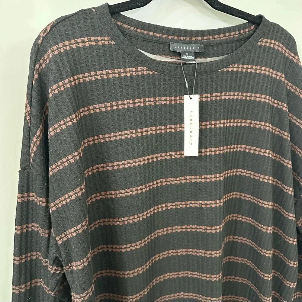 NWT Sanctuary Waffle Tunic Slow Time Striped Shirt Black Striped Size 1X - Image 3
