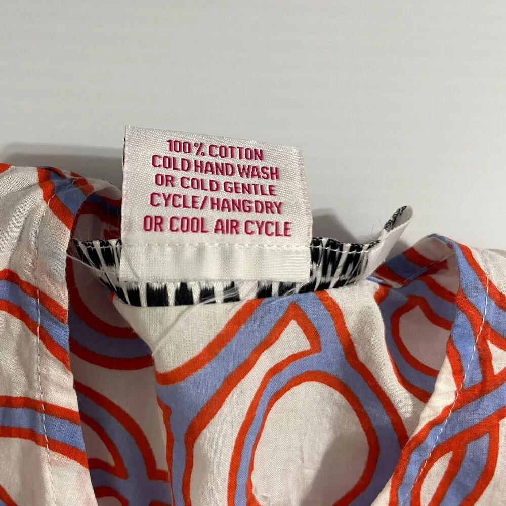 Gretchen Scott Blue Orange String Swirls Printed Cotton Summer Tunic Blouse 6/8 - Image 4