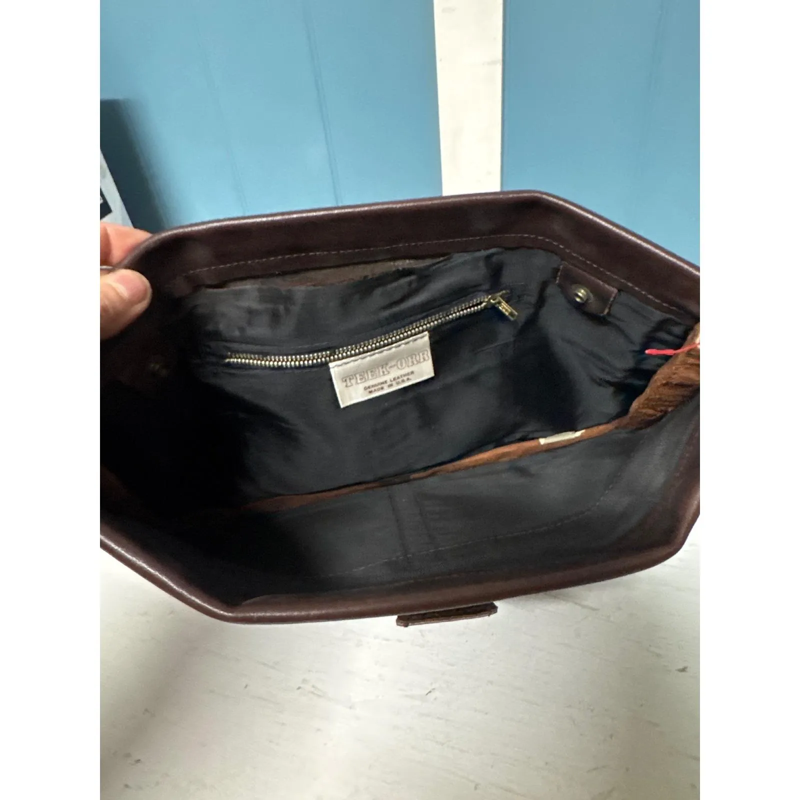 TEEK ORR Genuine Leather Dark Brown Clutch Purse Handbag Made in USA 14x8" Vtg - Image 5