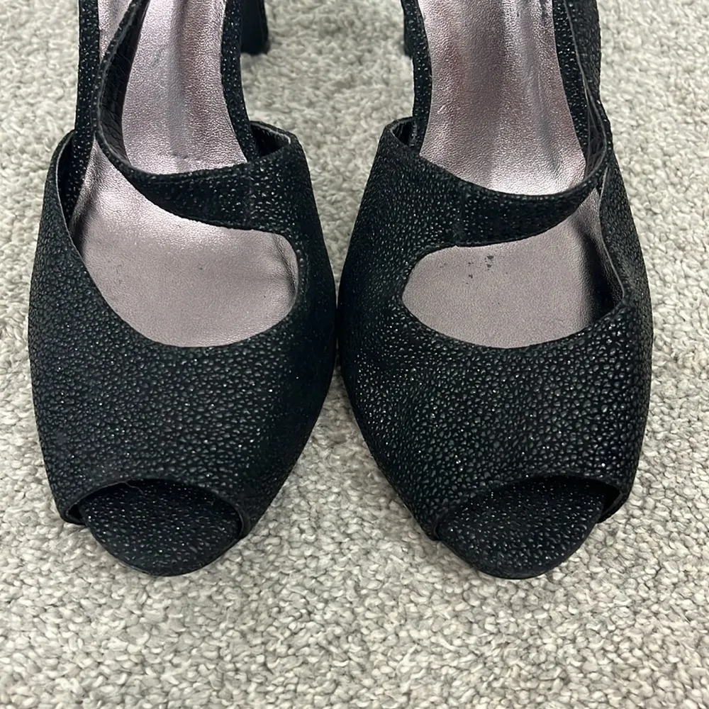 Moda Spana Size 9 Black Sparkly Studded D'Orsay Strappy Peep Toe Heels with Bow - Image 9