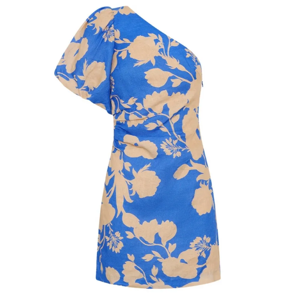 KIVARI Aurora One Shoulder Mini Dress – Blue Floral Linen – Size XS / US 2 – NWT - Image 5
