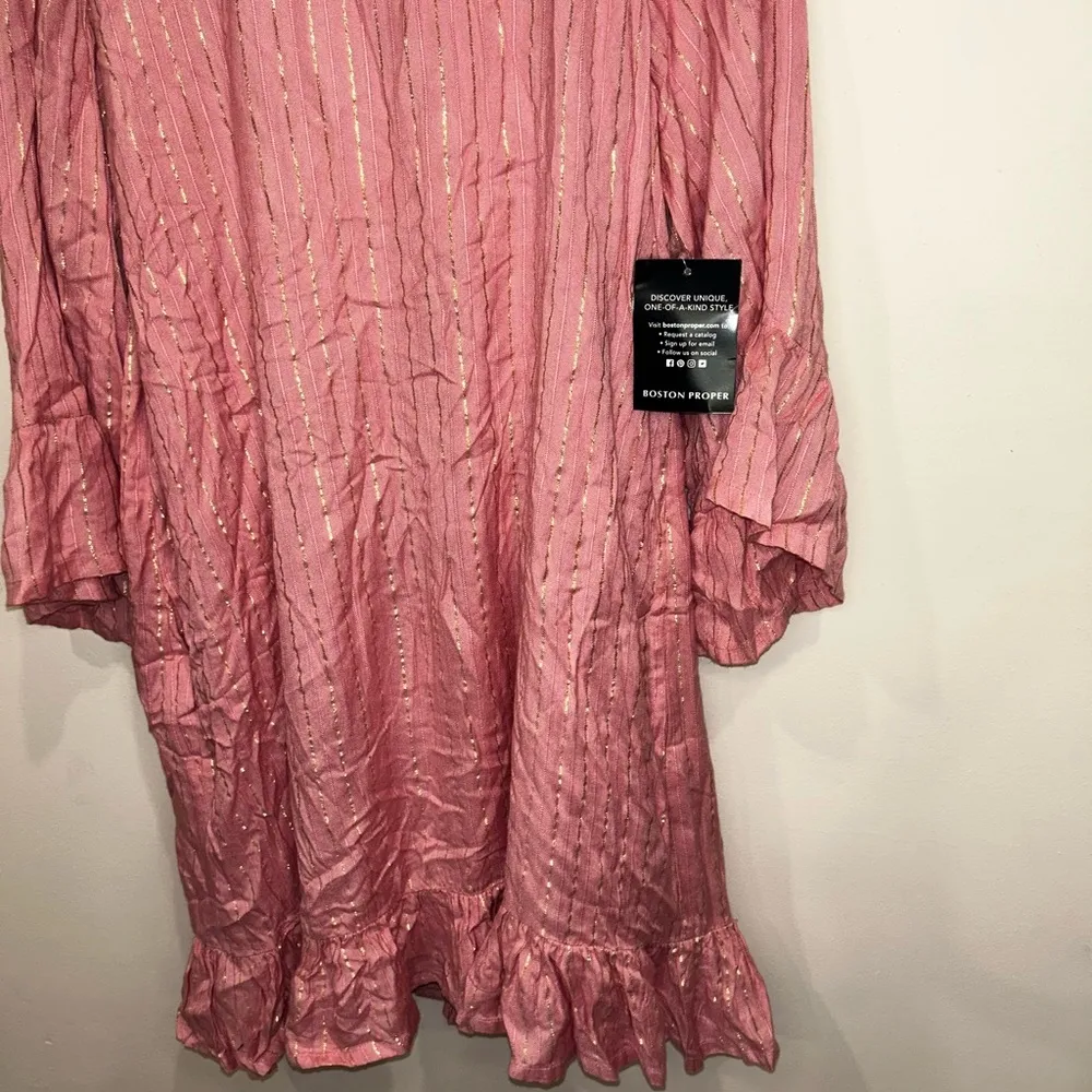 NWT Boston Proper Pink Metallic Fringe Striped Indiana Sundress Mini Medium - Image 5