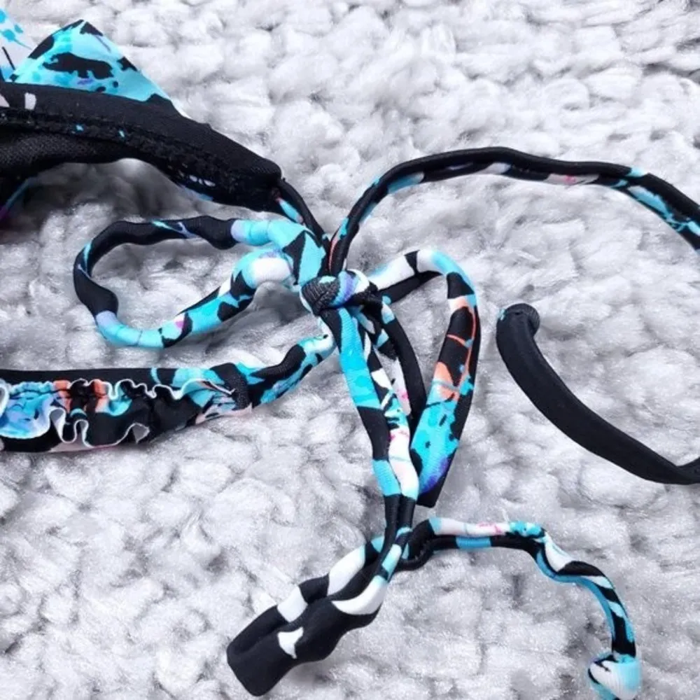 Beach Riot Swim Bikini Bottom Blue Black Floral Tropical Women's Size Large - Image 6