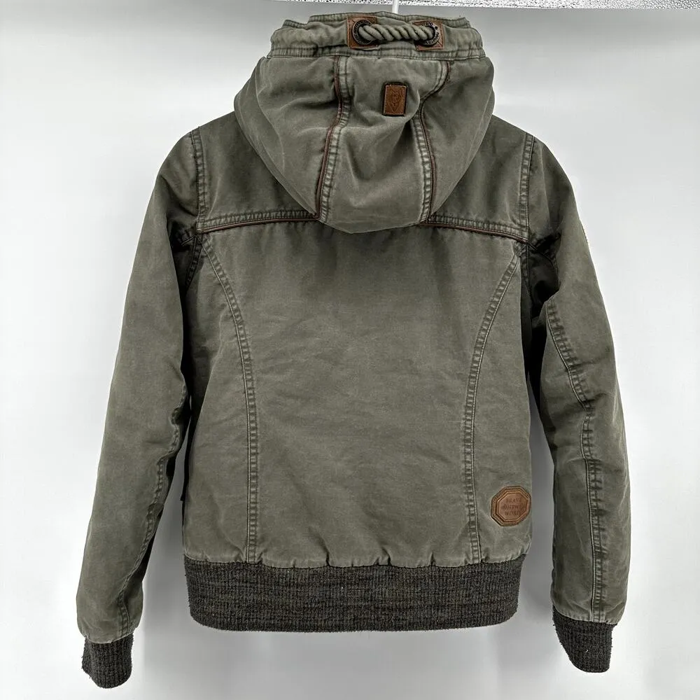 Naketano Brave New World Jacket Bomber Full Zip Hooded 100% Cotton Green Small - Image 6